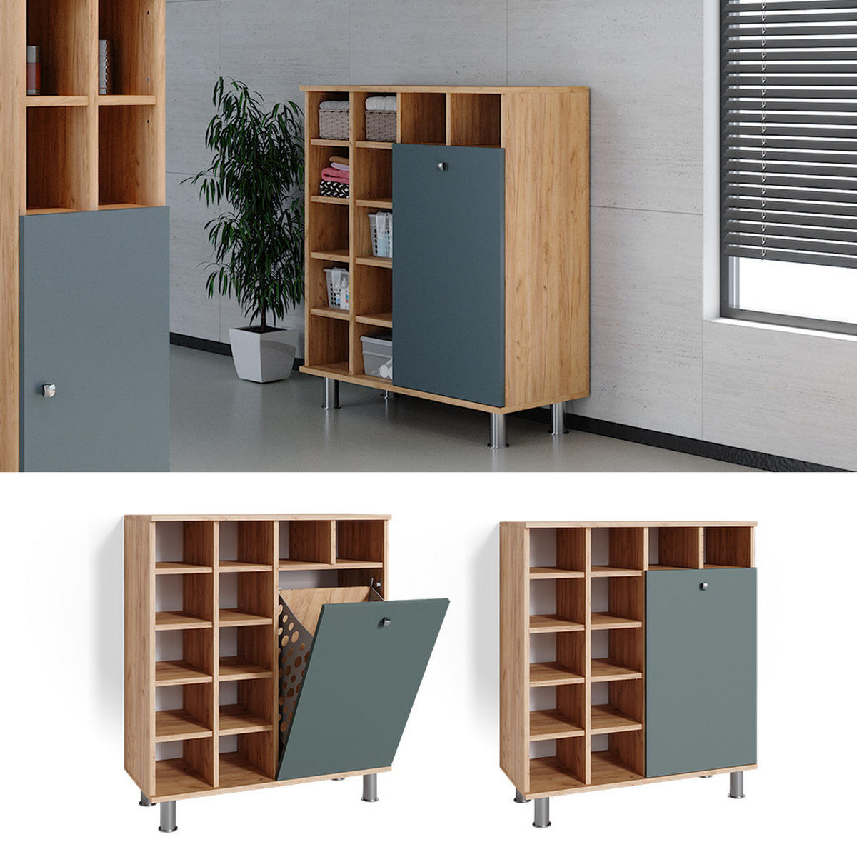 BADSCHRANK Fynn Grün 78.4 x 91.6 cm - Grün, Holzwerkstoff (78.4/91.6/34cm) - Vicco