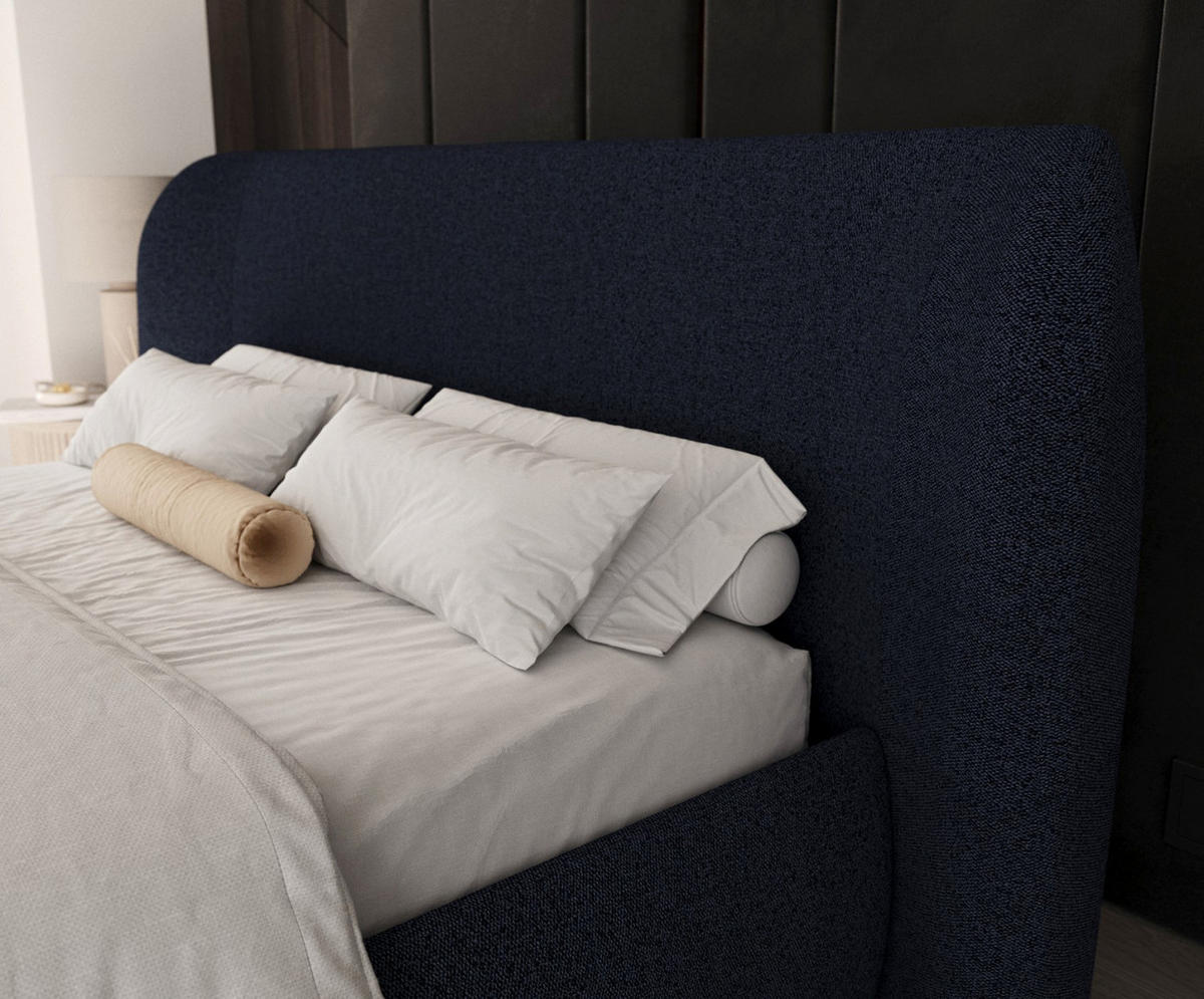 POLSTERBETT Bellano mit Stauraum 180/200 cm Marineblau im Riva Stoff - Schwarz/Naturfarben, Holz/Holzwerkstoff (180/200cm) - AltaBeds