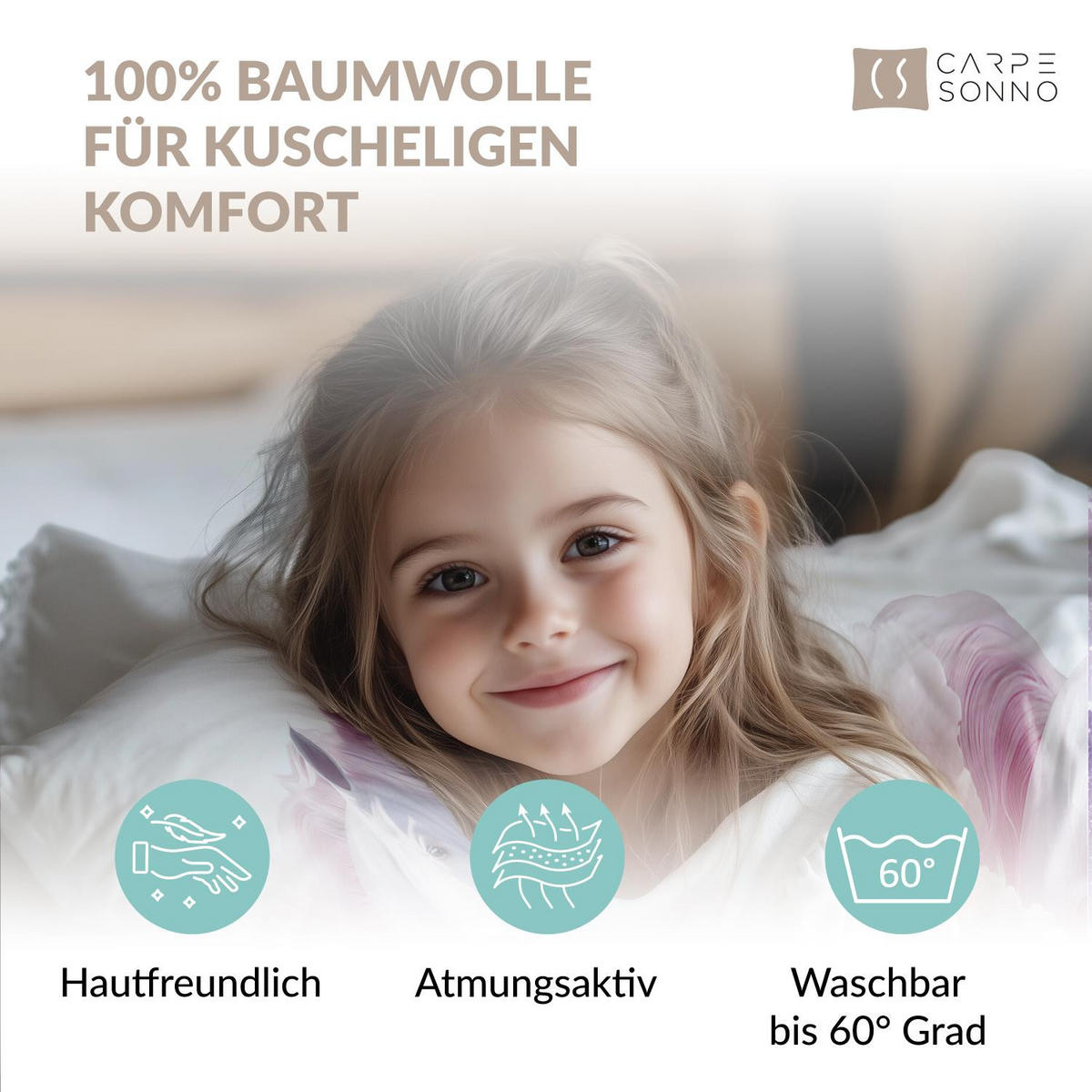 KINDERBETTWÄSCHE 135x200 Einhorn aus 100% Baumwolle - Dein Gesicht vervollständigt das Design der Kinder Bettwäsche - Weiß, Textil (135/200cm) - Carpe Sonno