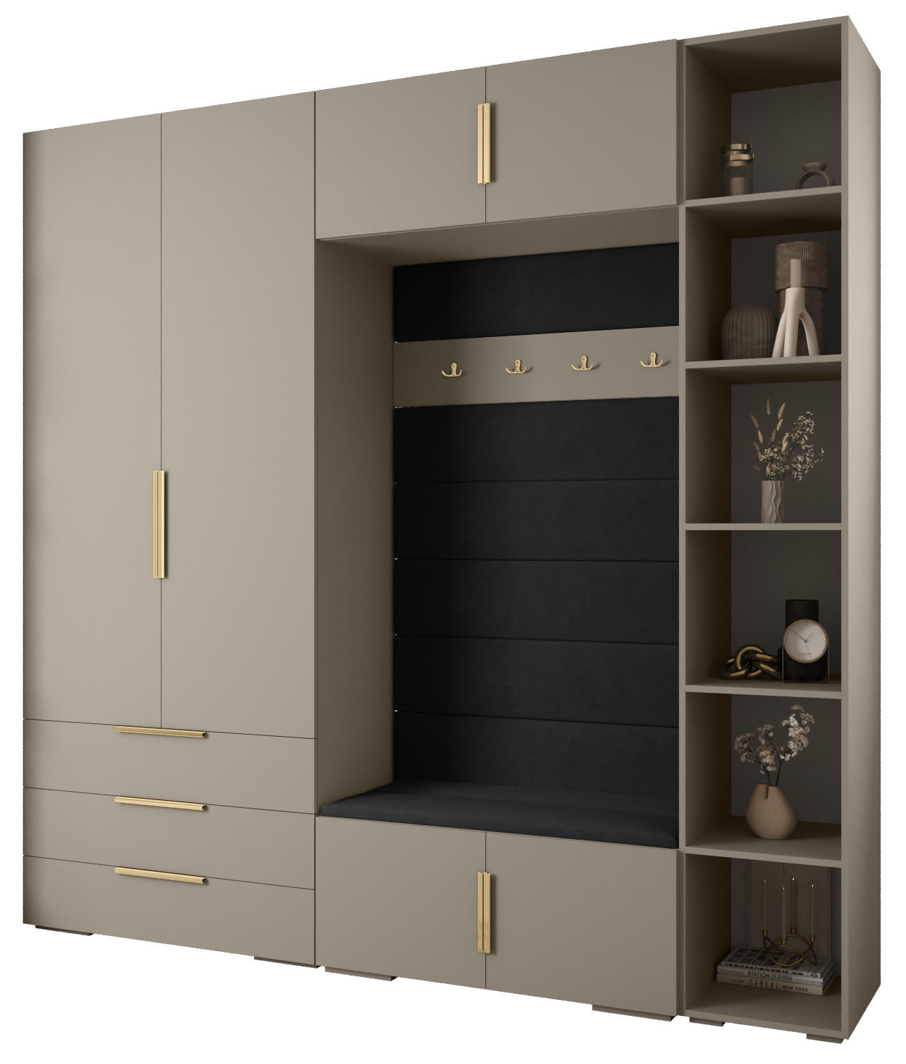 Abiks Möbel Garderoben-Set Kaschmir, Schwarz, Gold 240x236.7x47 cm