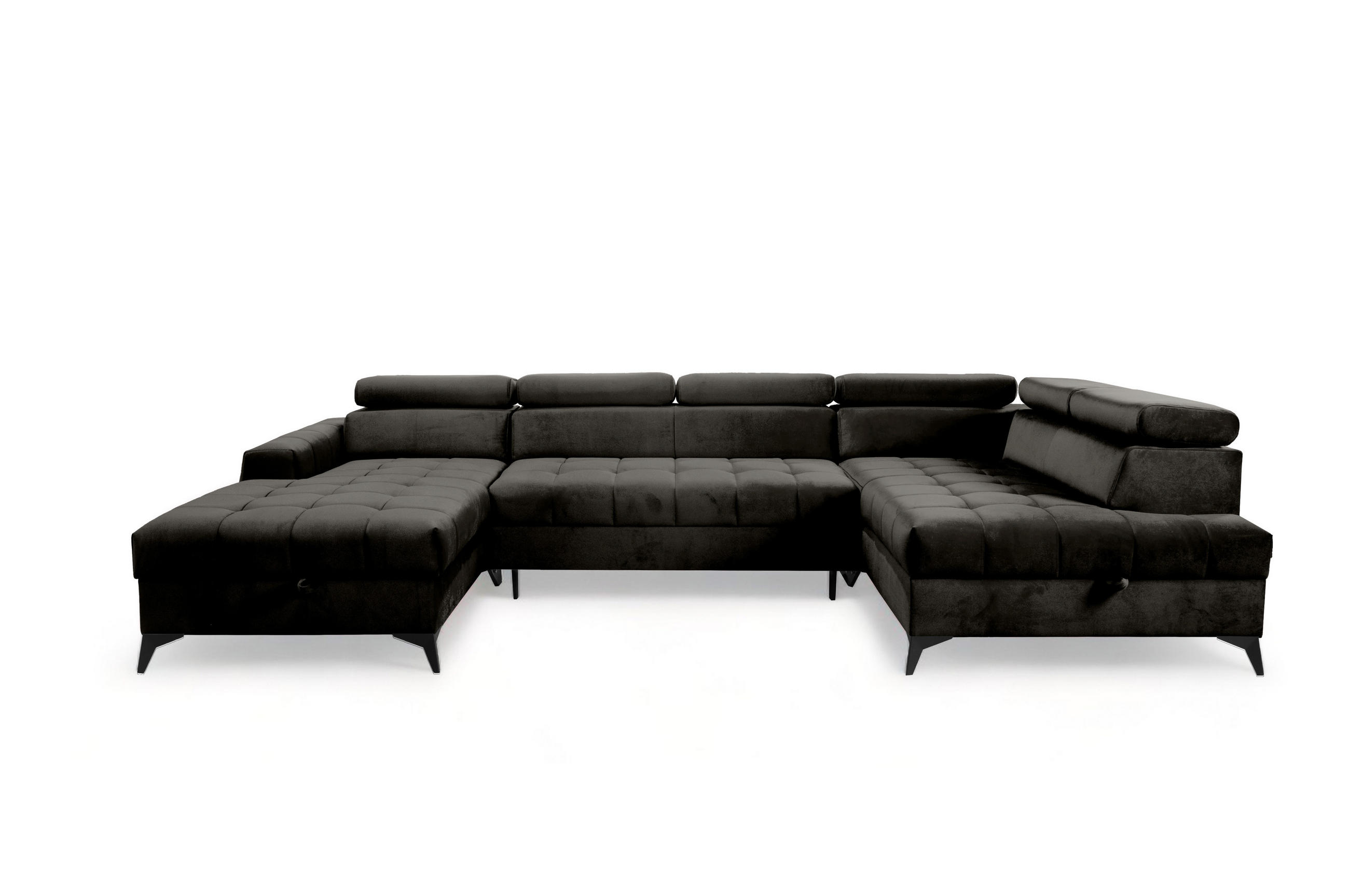 WOHNLANDSCHAFT Arkucio U Schwarz 345/200/95 cm – großes Sofa mit Schlaffunktion L - Schwarz, Textil/Metall (200/95/345cm) - AX Living