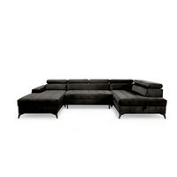 WOHNLANDSCHAFT Arkucio U Schwarz 345/200/95 cm – großes Sofa mit Schlaffunktion L - Schwarz, Textil/Metall (200/95/345cm) - AX Living