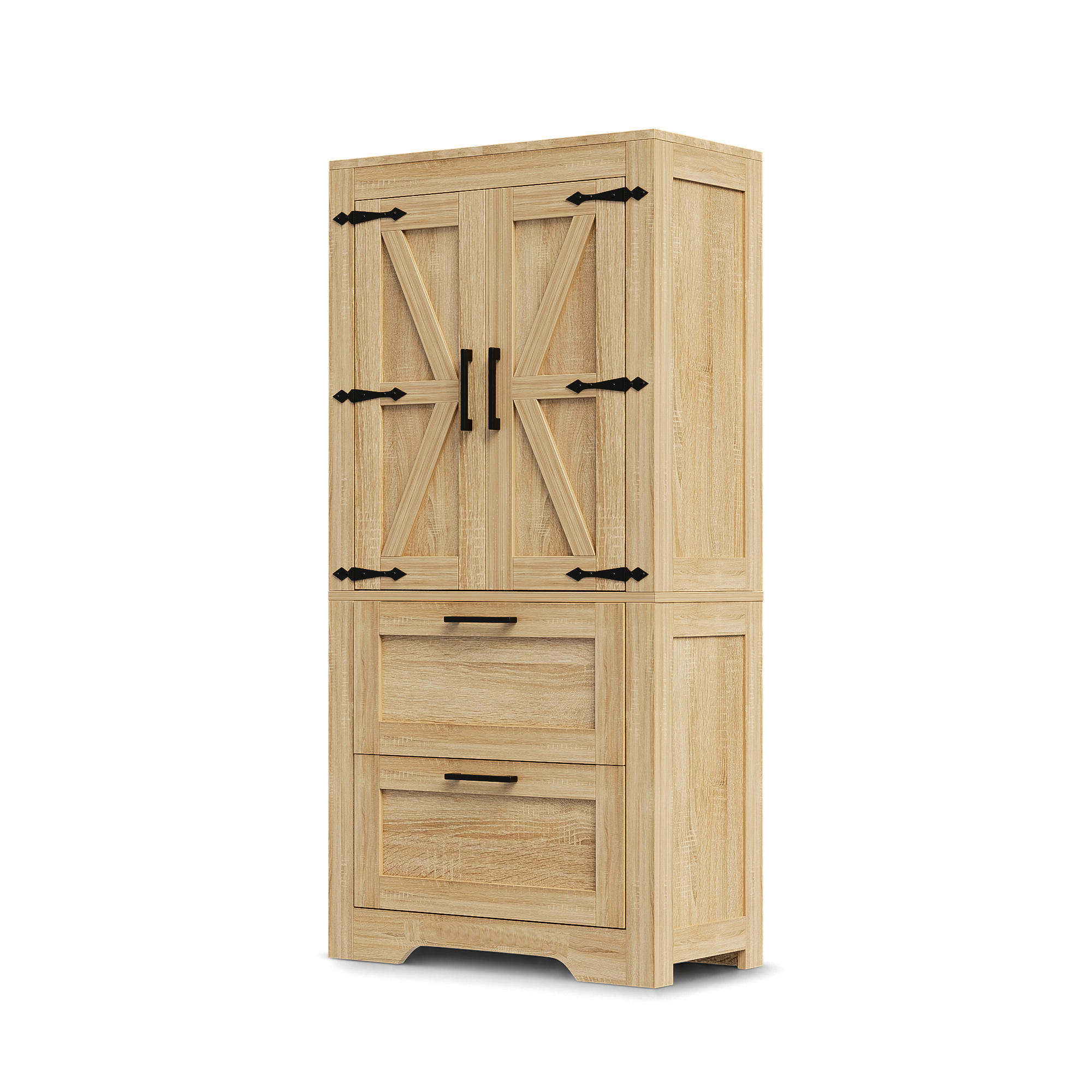 HIGHBOARD DE-38698 60/30/128 cm 2 Schubladen und Scheunentür Naturholz - Naturfarben, Holzwerkstoff (60/128/30cm) - ComfortXL