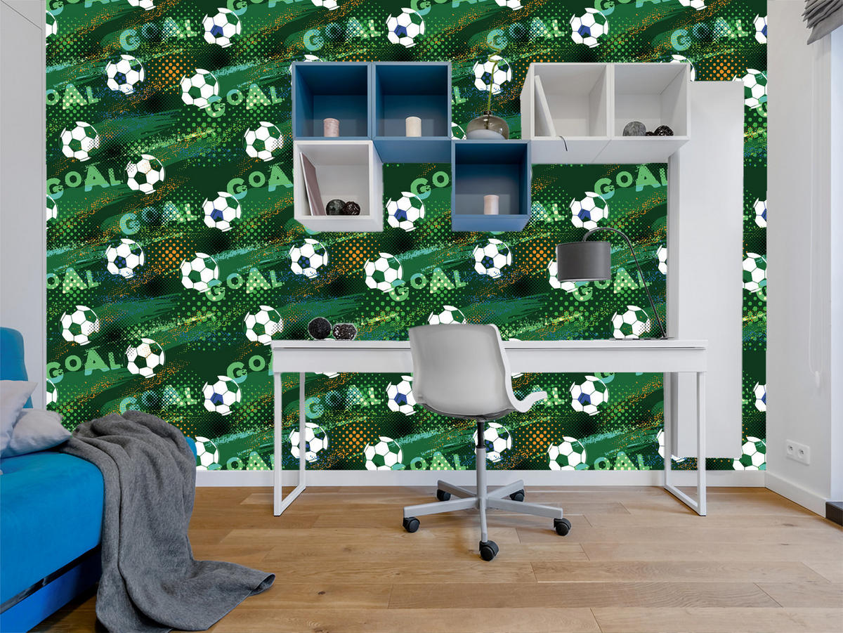 VLIESTAPETE Fußball-Graffiti Goal – Grün, Schwarz – 50x1000 cm - Schwarz/Grün, Papier (50/1000cm) - Muralo