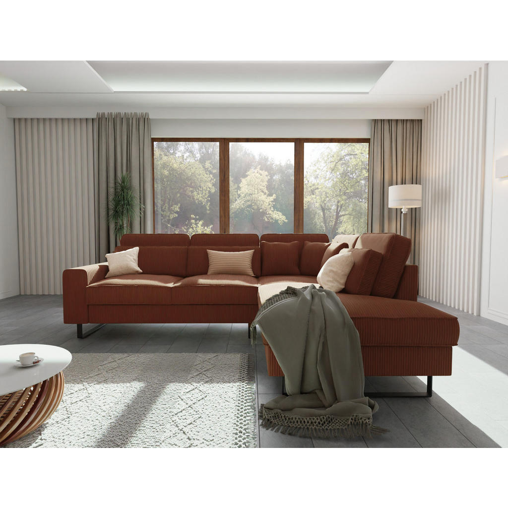 Thumbnail - S-Style Möbel Ecksofa, Terra cotta, Textil, Echtholz,Buche, Birke, 6-Sitzer, Füllung: Silikon,Silikon,Polyetherschaumker...