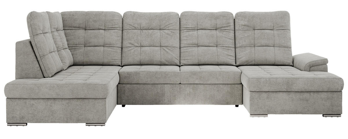 WOHNLANDSCHAFT MADRITO U - Hellgrau Struktur - Links - Silberfarben/Hellgrau, Textil/Metall (204/89/323cm) - MKS