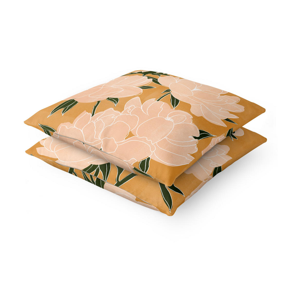 DEKOKISSEN 2er-Set Moderne Pfingstrosen 50/50 cm - Orange, Textil (50/50cm) - Bilderwelten