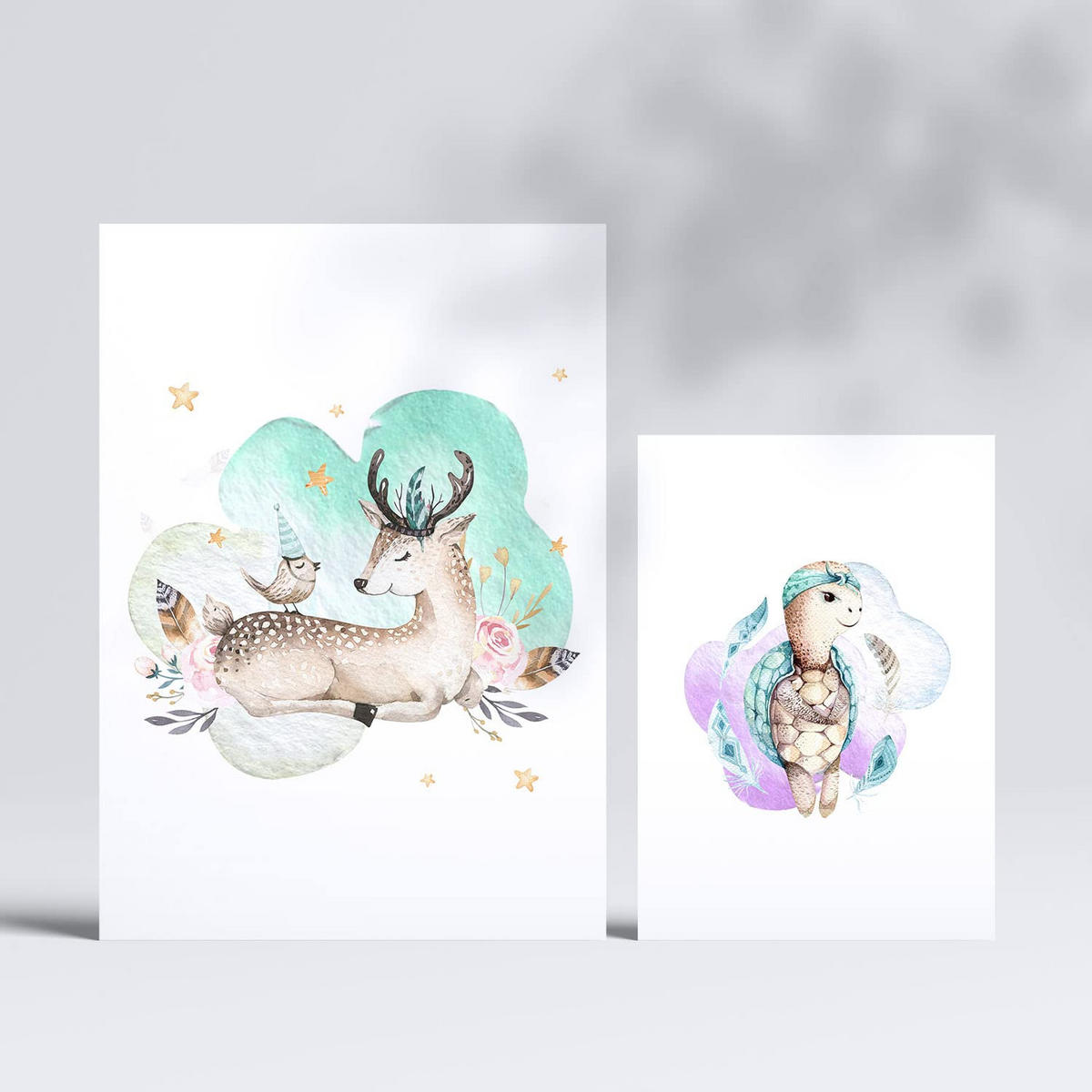 POSTER Set Mit 6 Tierfamilien Weißer Tierfamilienthemen Im Pastell Aquarell Stil A3 & A4 Rahmenlos - Klar, Papier (29/3cm) - Nacnic