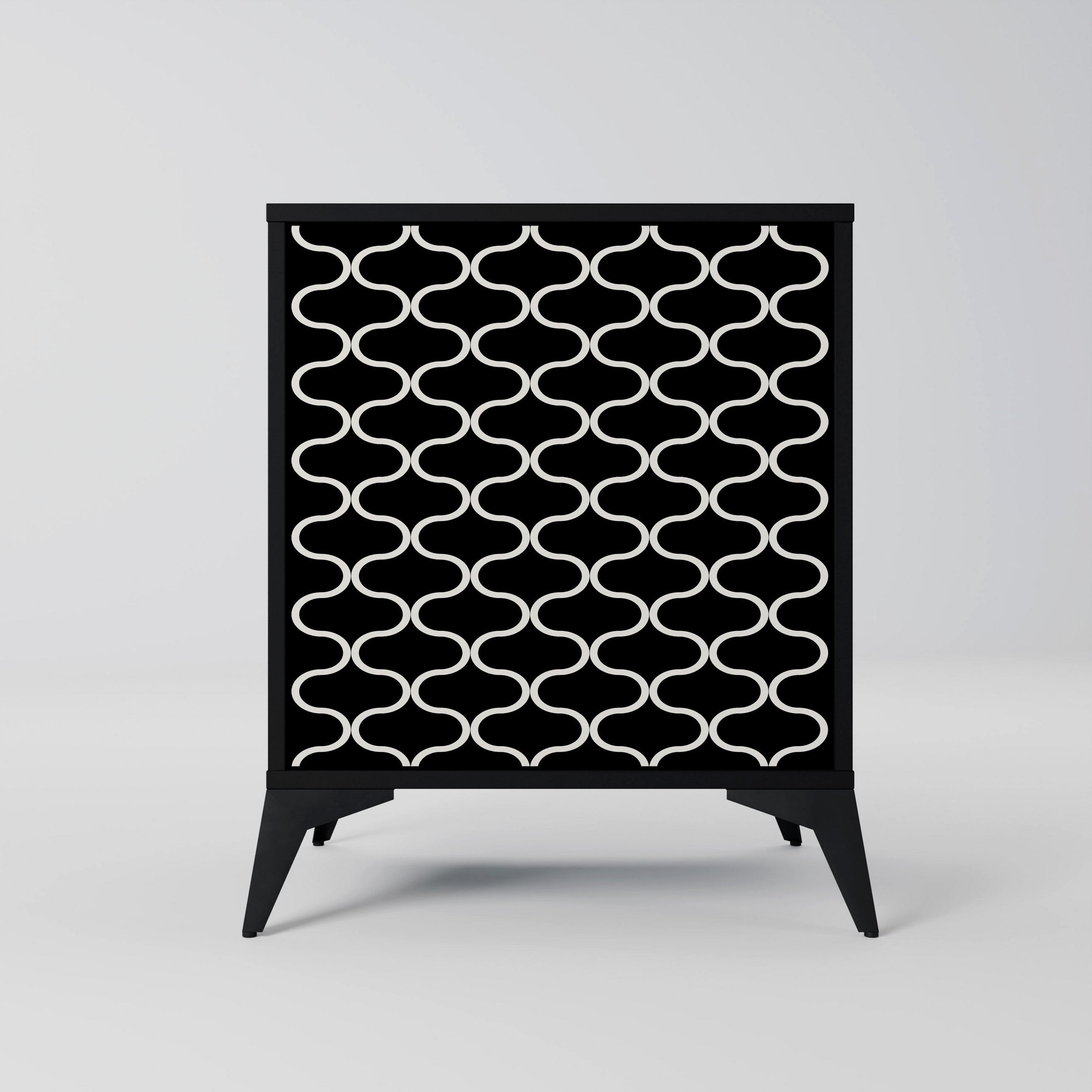 SIDEBOARD TESSELATED BLACKNESS, Schwarz, 57,5x42x70,5 cm, Schwarze Metall-Sternfüße - Multicolor/Schwarz, Holzwerkstoff/Metall (57.5/70.5/42cm) - SpaceRebels