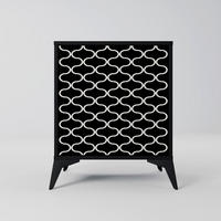 SIDEBOARD TESSELATED BLACKNESS, Schwarz, 57,5x42x70,5 cm, Schwarze Metall-Sternfüße - Multicolor/Schwarz, Holzwerkstoff/Metall (57.5/70.5/42cm) - SpaceRebels