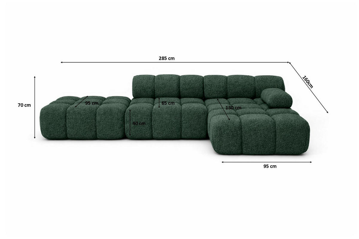 ECKSOFA L-Form Modular Mit Hocker, Bouclé-Stoff Abriamo, Dunkelgrün, Rechts, Selia - Dunkelgrün, Holz (285/160cm) - Kaiser Möbel