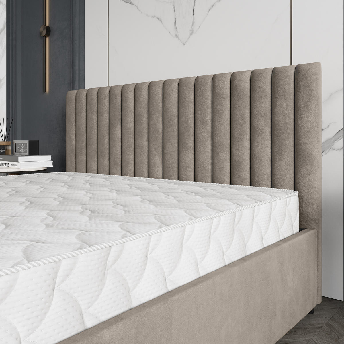 POLSTERBETT CARMIA 140x200 cm mit Bettkästen - Beige - Beige, Holz (140/200cm) - MASSENO