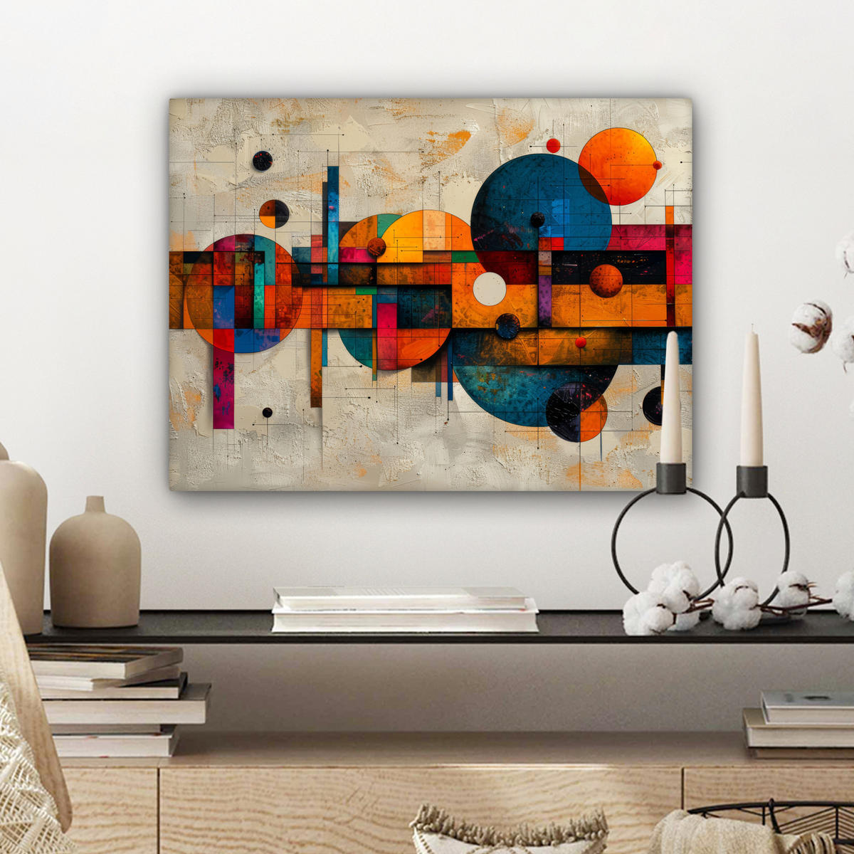 LEINWANDBILD - Vintage - Moderne Kunst - Orange - Geometrische Formen - 40x30 - Wanddeko - Multicolor, Textil (40/30cm) - MuchoWow