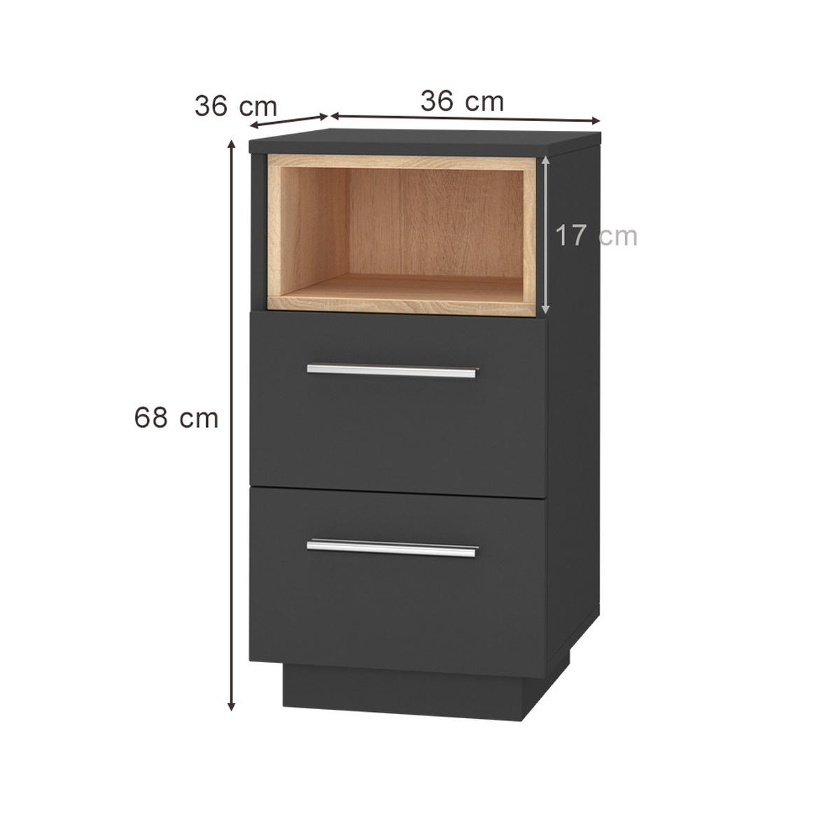 NACHTTISCH Beatrice Anthrazit 36 x 68 cm 2er Set - Anthrazit, Holzwerkstoff (36/68/36cm) - Vicco