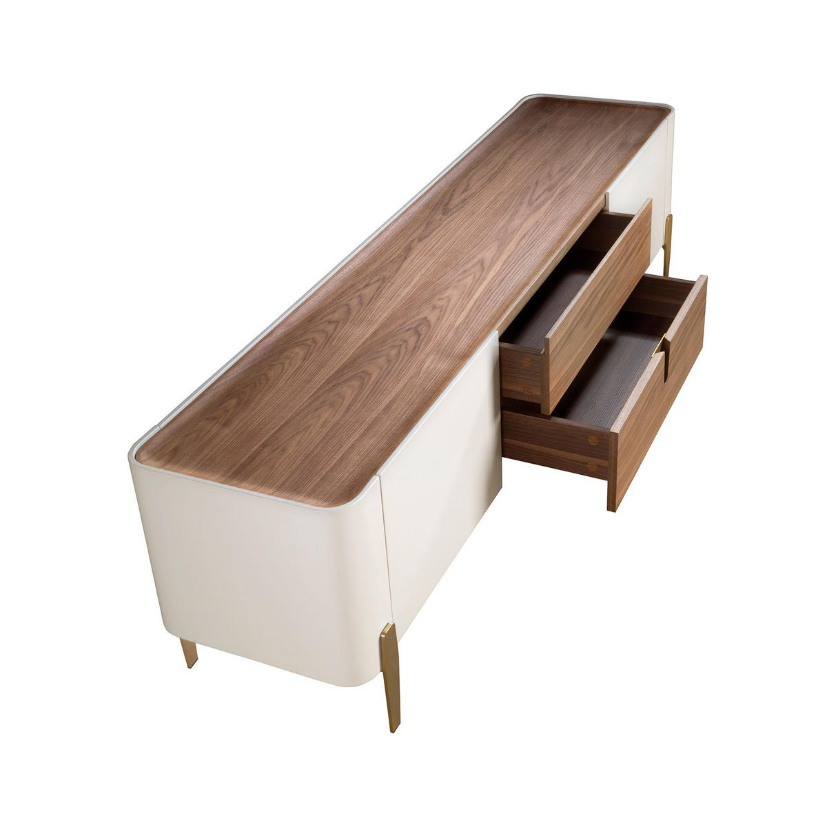 TV-ELEMENT TV-Ständer aus beigefarbenem Holz, goldfarbenem poliertem Stahl und Walnussplatte 200/47/54 cm - Beige, Holzwerkstoff/Metall (200/54/47cm) - ANGEL CERDA