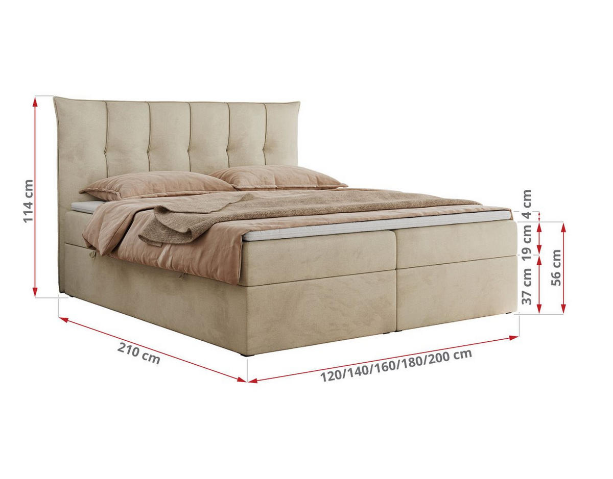 BOXBETT PREMIUM 10 180/200 Beige Velvet - H3 - Beige, Holz/Textil (180/200cm) - MKS