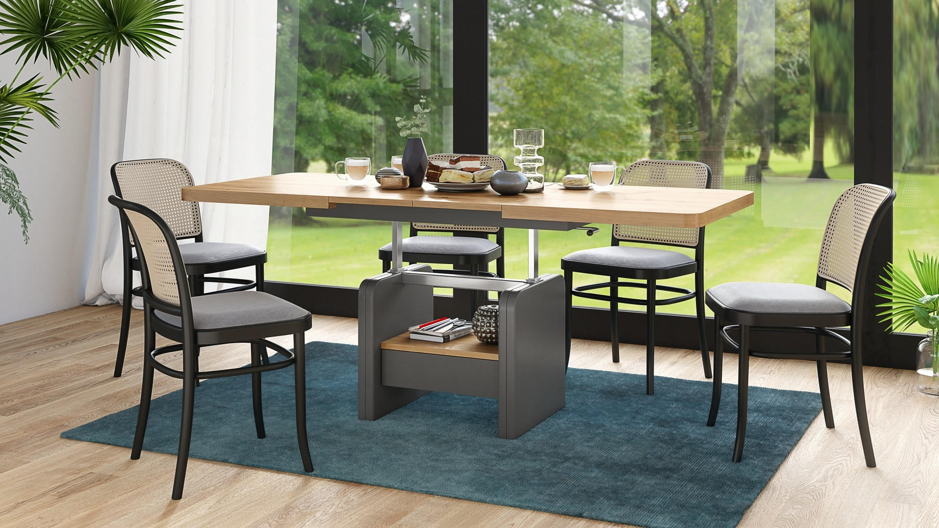 Thumbnail - designimpex Couchtisch, Eiche Artisan, Anthrazit, Holzwerkstoff, 180x75x75 cm, Wohnzimmer, Wohnzimmertische, Couchtische