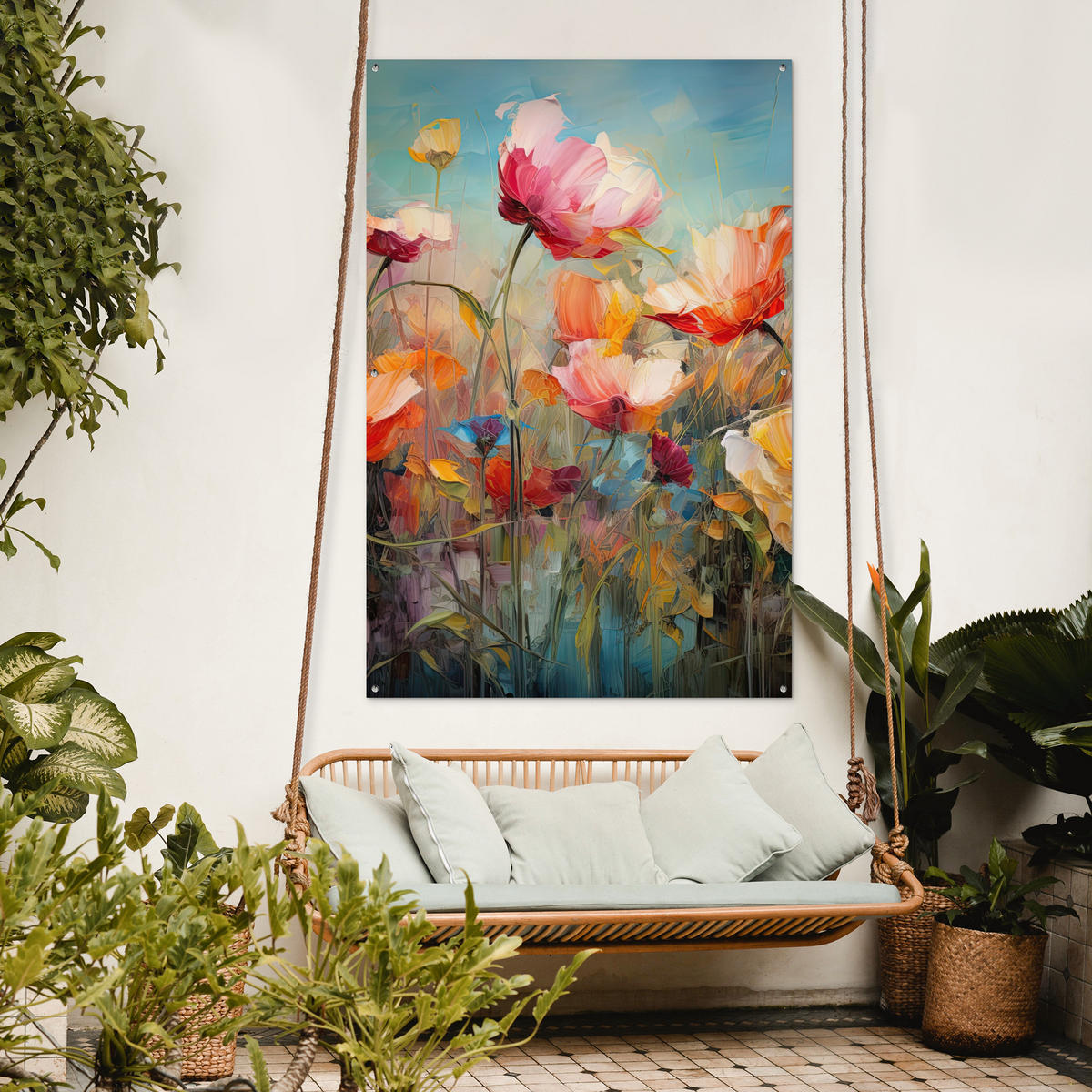 ZAHRADNÍ PLAKÁT Květiny - Akvarel - Umění - Botanické - Příroda 120x180 cm - pomerančová, plast (120/180/0.2cm) - OnlyWow