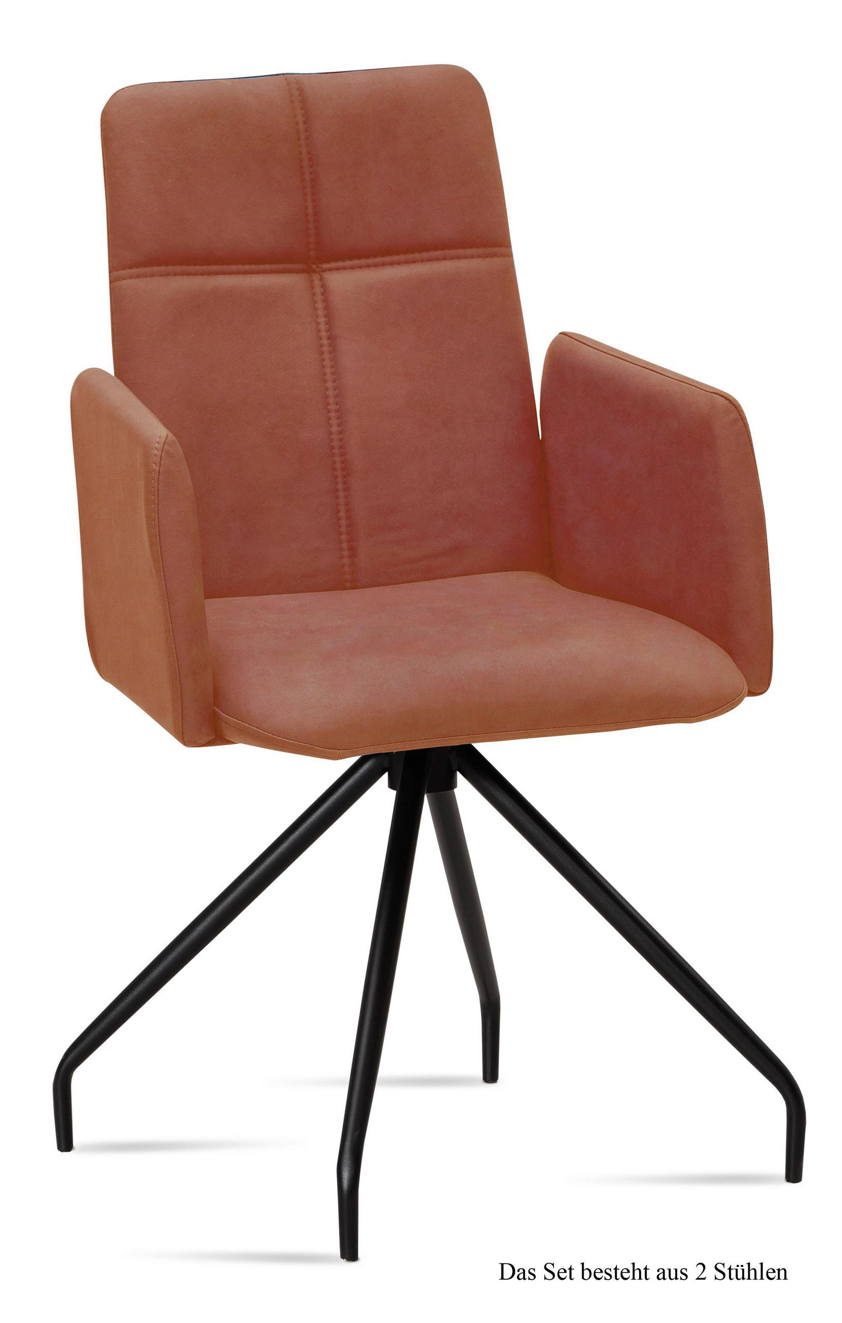 ARMLEHNSTUHL (2er-Set) Devaki 52x92x60 Schwarz/Cognac - Cognac/Schwarz, Kunststoff (60/92/52cm) - 58aufmkessel