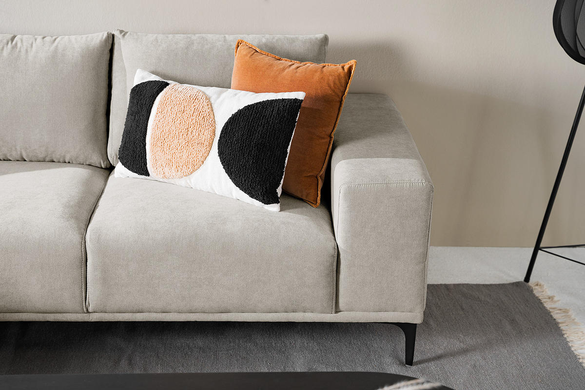 ECKSOFA mit Longchair - Sandfarben/Schwarz, Textil/Metall (244/150cm) - home24