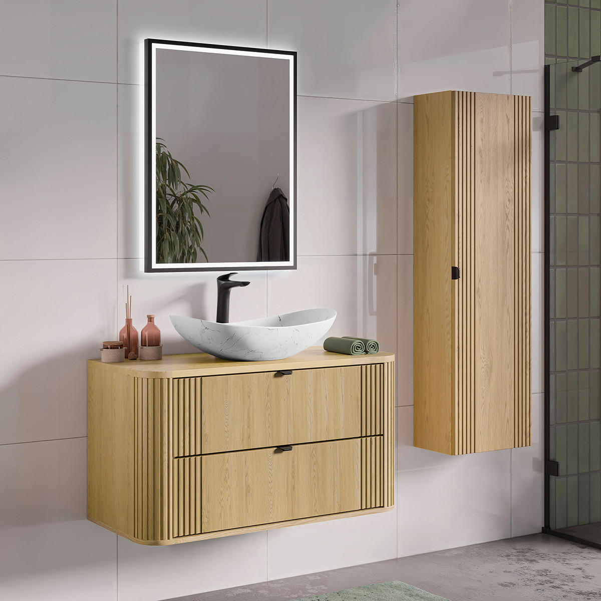 BADMÖBEL 100.4cm Mila 2er-Set Helle Eiche - Braun, Holzwerkstoff (100.4/54/46cm) - Petits-meubles