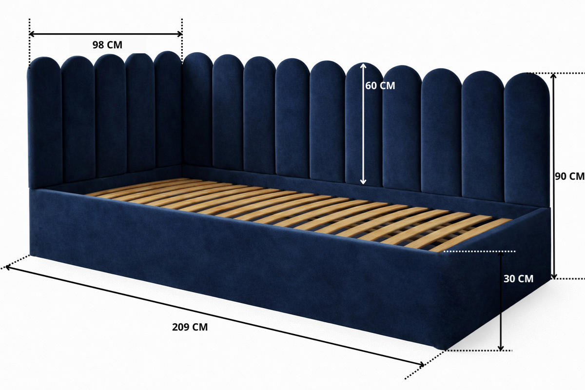 JUGENDBETT Junior Dunkelblau Samtvelours mit Wandpaneelen - 90x200 cm - Bettkasten - Dunkelblau, Holzwerkstoff/Textil (90/200cm) - Ravio