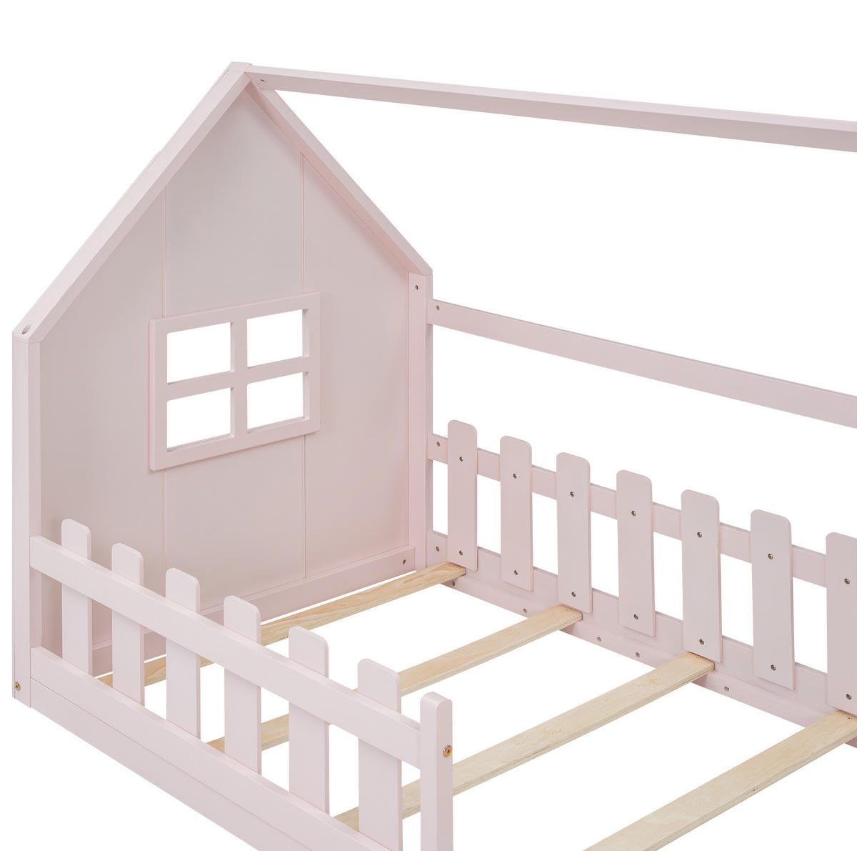 KINDERBETT 90/200 cm in Hausform aus Kiefer und MDF, Rosa - Rosa, Holzwerkstoff (90/200cm) - Redom