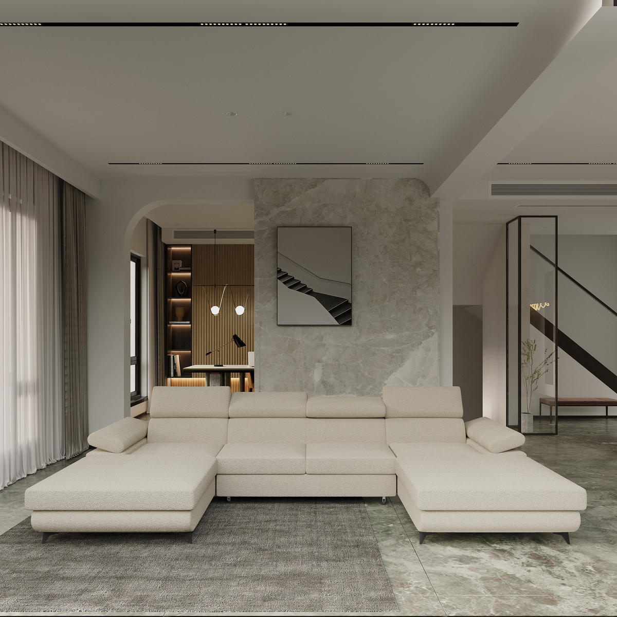 ROHOVÁ SEDAČKA DETTI krémová - černá/krémová, kov/dřevo (339/190cm) - MASSENO