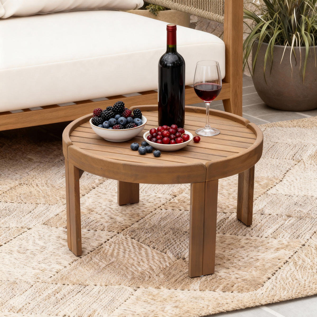 OUTDOOR Couchtisch | Ø70 x H40 cm - Braun, Holz (70/70/40cm) - Hometopia