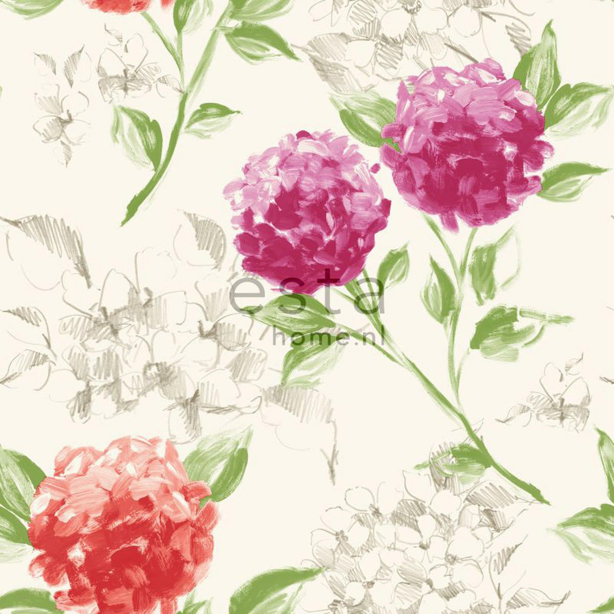 TAPETE Hortensien 53 cm x 10.05 m - Pink, Papier (53/1000cm) - ESTAhome