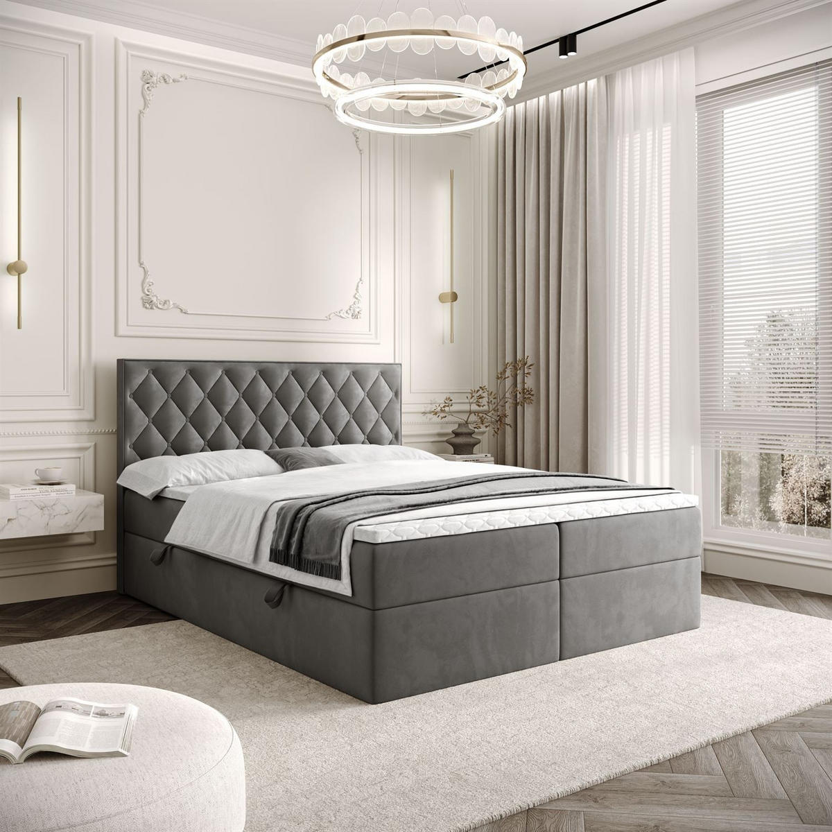 BOXBETT INEZ mit Bettkasten mit Topper 140x200 cm Royal Velvet 250 - Grau, Textil - Lookway