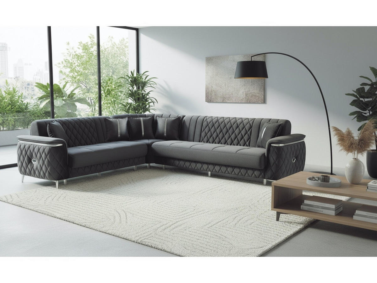 ECKSCHLAFSOFA Pasadena Grau - Schenkel gleich lang - Grau, Holzwerkstoff/Kunststoff (315/315cm) - Villa Möbel