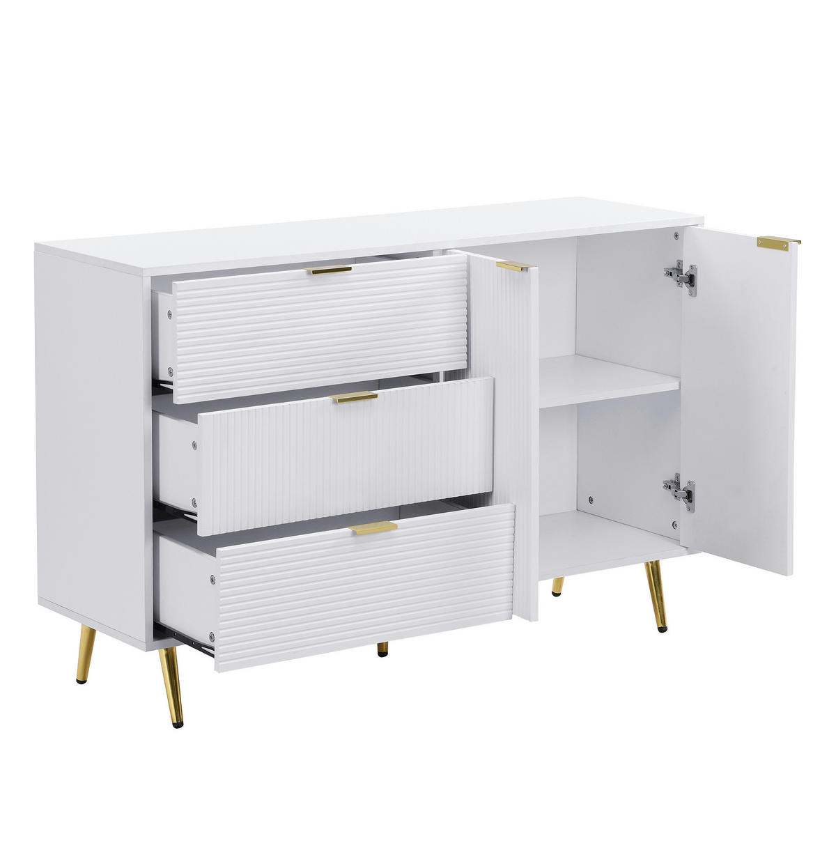 SIDEBOARD 120/38/80.5 cm Weiß/Gold aus MDF mit 3 Schubladen und 2 Türen - Weiß, Holzwerkstoff (38/80.5/120cm) - OKMYHOME