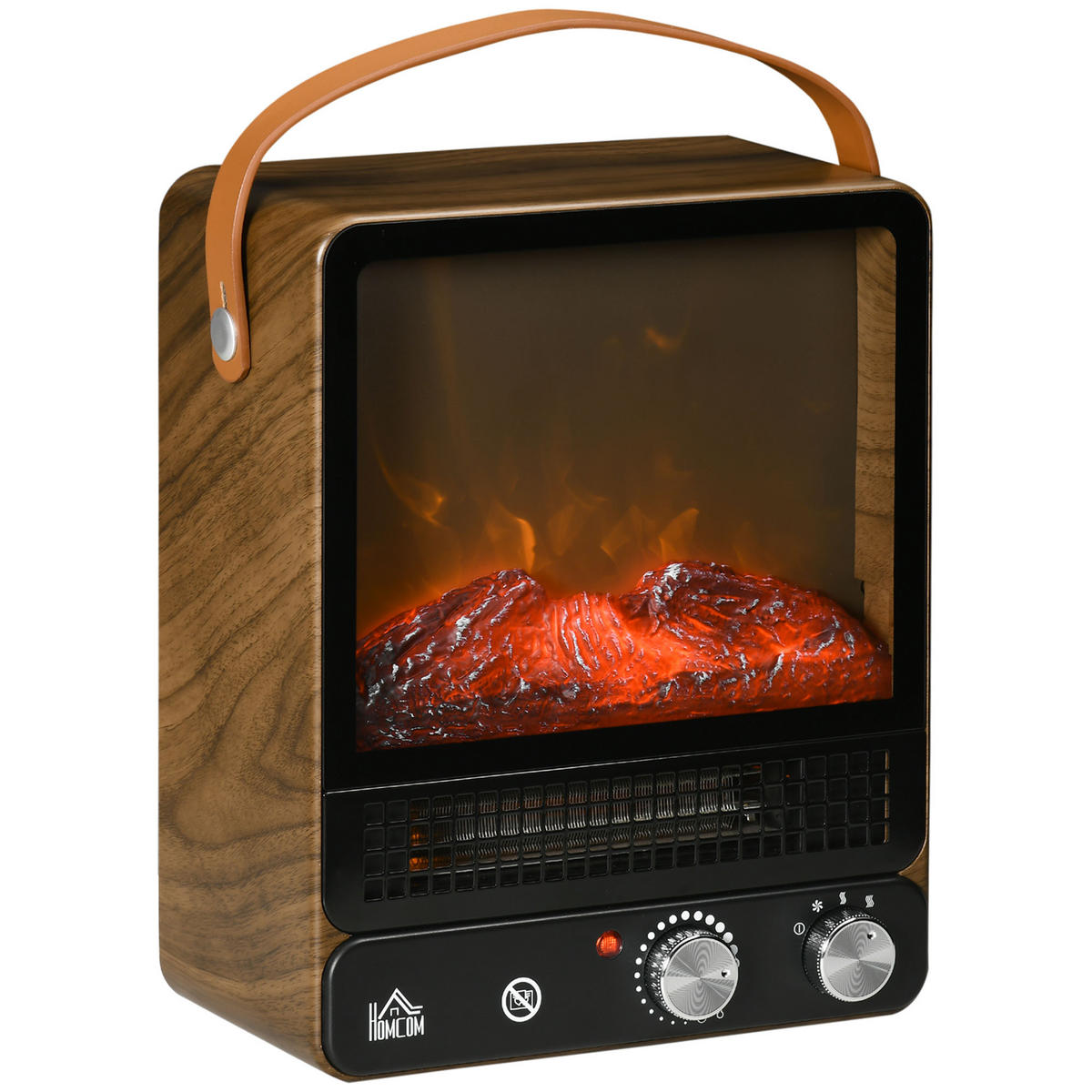 ELEKTROKAMIN mit Flammeneffekt, 750/1500W, für Wohnzimmer & Innenräume - Braun, Metall (17.5/37.4/30.3cm) - HOMCOM