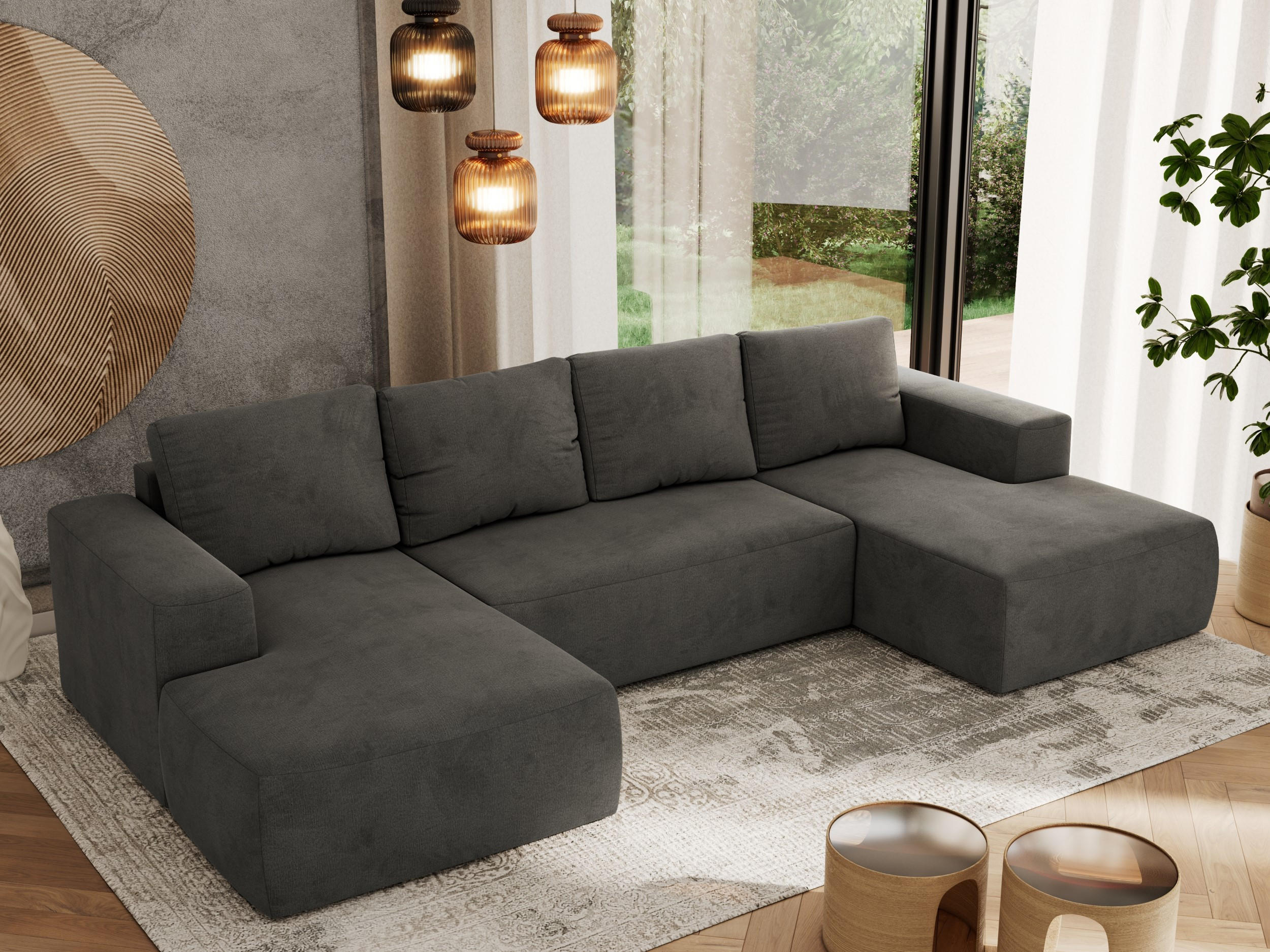 WOHNLANDSCHAFT TRENTINO U Dunkelgrau Velvet - Dunkelgrau, Textil (334/91/163cm) - MKS