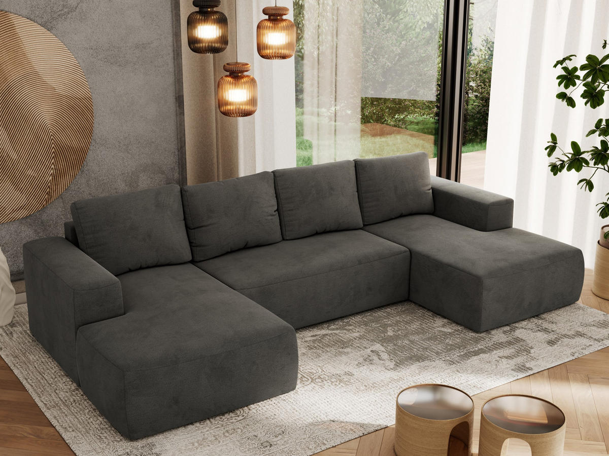 WOHNLANDSCHAFT TRENTINO U Dunkelgrau Velvet - Dunkelgrau, Textil (334/91/163cm) - MKS