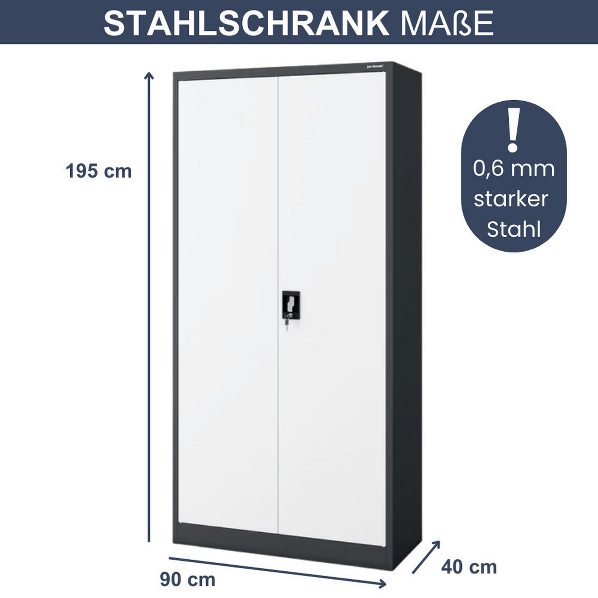 AKTENSCHRANK abschließbar 4er Set KADO 195x90x40cm Anthrazit-Weiß - Anthrazit, Metall (90/195/40cm) - DELUKE