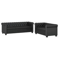 CHESTERFIELD-SOFAS 2-Sitzer Und 3-Sitzer Kunstleder Schwarz - Schwarz, Leder (145.5/70/76cm) - vidaXL