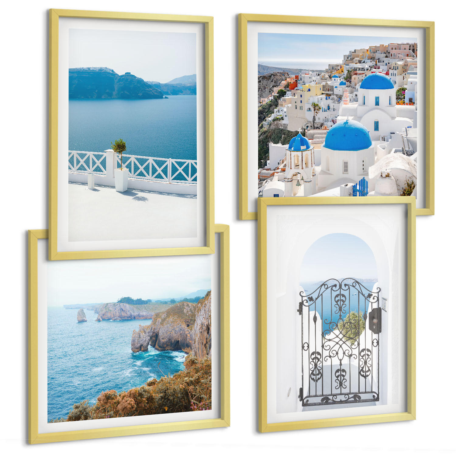 BILDER SET 4er Set - 50x50 cm & 40x60 cm Goldrahmen - Meeresarchitektur Griechenlands - Goldfarben, Kunststoff (50/50cm) - TULUP