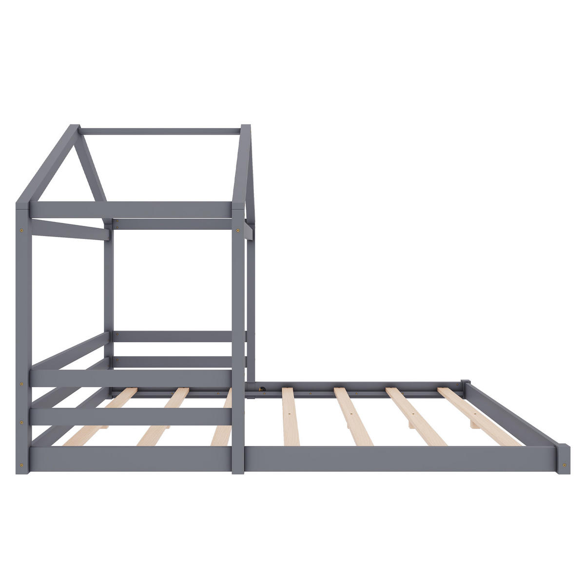 HAUSBETT 140/200 cm aus Kiefernholz und MDF – in Grau mit Lattenrost - Grau, Holz (140/200cm) - BEAOK