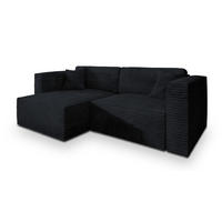 ECKSOFA NERIO Schwarz Kordstoff mit Schlaffunktion - Schwarz, Holz (245/148cm) - MASSENO