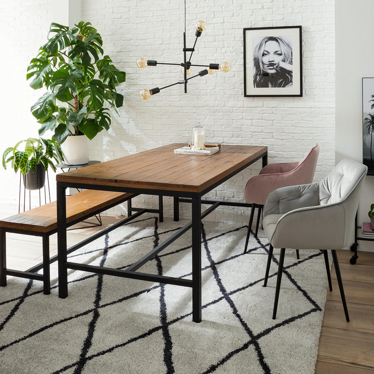 ARMLEHNENSTUHL - Schwarz/Grau, Textil/Metall (60/84/56cm) - home24
