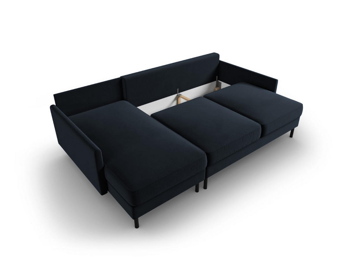 AUSKLAPPBARES-ECKSOFA links mit Container Scott aus Samt dunkelblau 5 Sitzplätze - Dunkelblau, Textil (142/212cm) - Micadoni