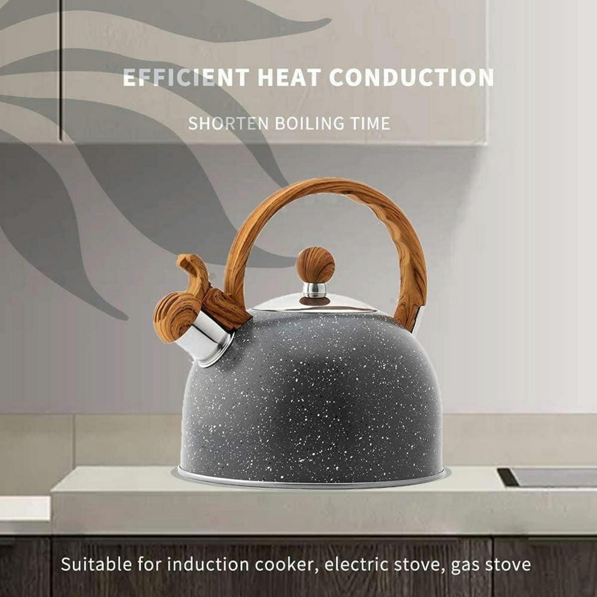 WASSERKOCHER Induktion Edelstahl 2,2L Holzmasergriff Sternen Grau - Multicolor, Metall (19/19cm)
