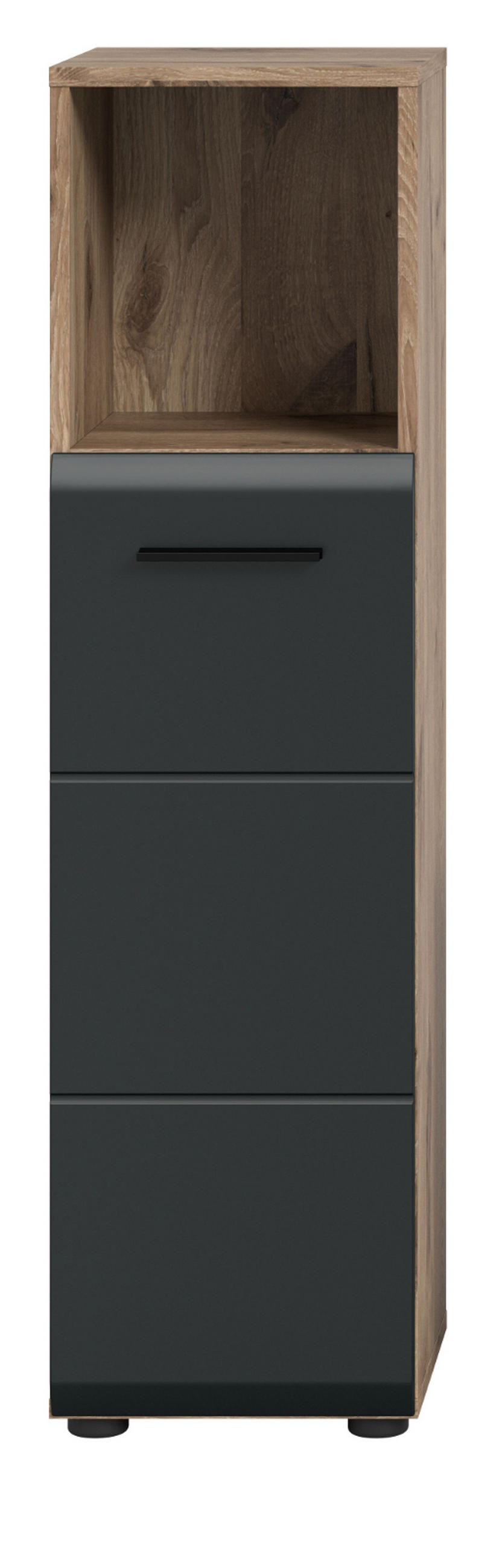 MIDISCHRANK schwarz matt, Nox Eiche, Bad Unterschrank 30 cm - Eichefarben/Schwarz, Holzwerkstoff/Kunststoff (30/110/30cm) - Inn.Furn