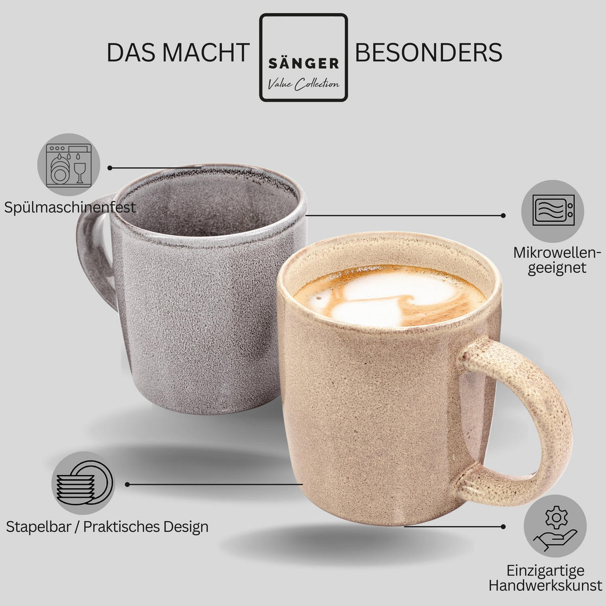 KAFFEEBECHER SET KAIRO - 4 teilig aus Steingut - Multicolor, Keramik (0.4L) - Sänger