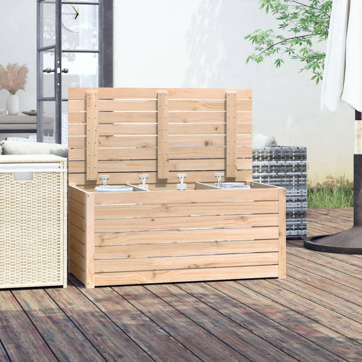 GARTENBOX 101x50,5x46,5 cm Massivholz Kiefer - Kieferfarben, Holz (101/46.5/50.5cm) - furnicato