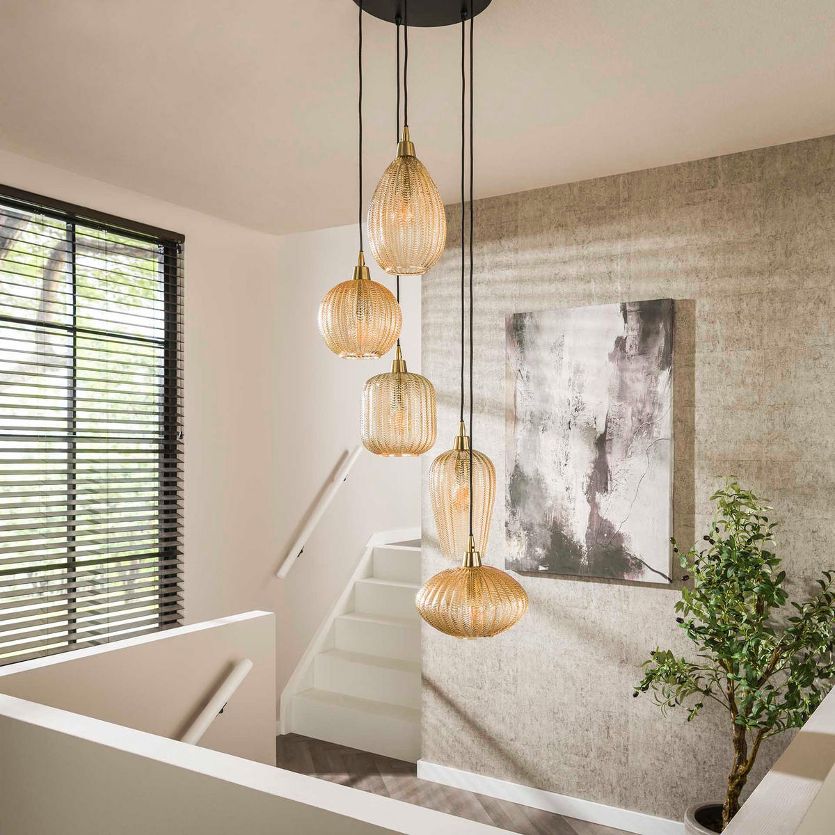 HÄNGELEUCHTE Patte Beige 40/40/ 180 cm - Beige, Glas (40/40/180cm) - Hoyz Collection