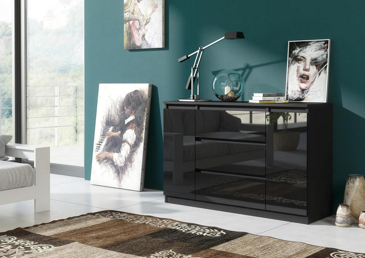 KOMMODE 120 Schwarz & Hochglanz 120x39x78,5 cm - Schwarz Hochglanz, Holzwerkstoff (120/78.5/39cm) - Mobelsta