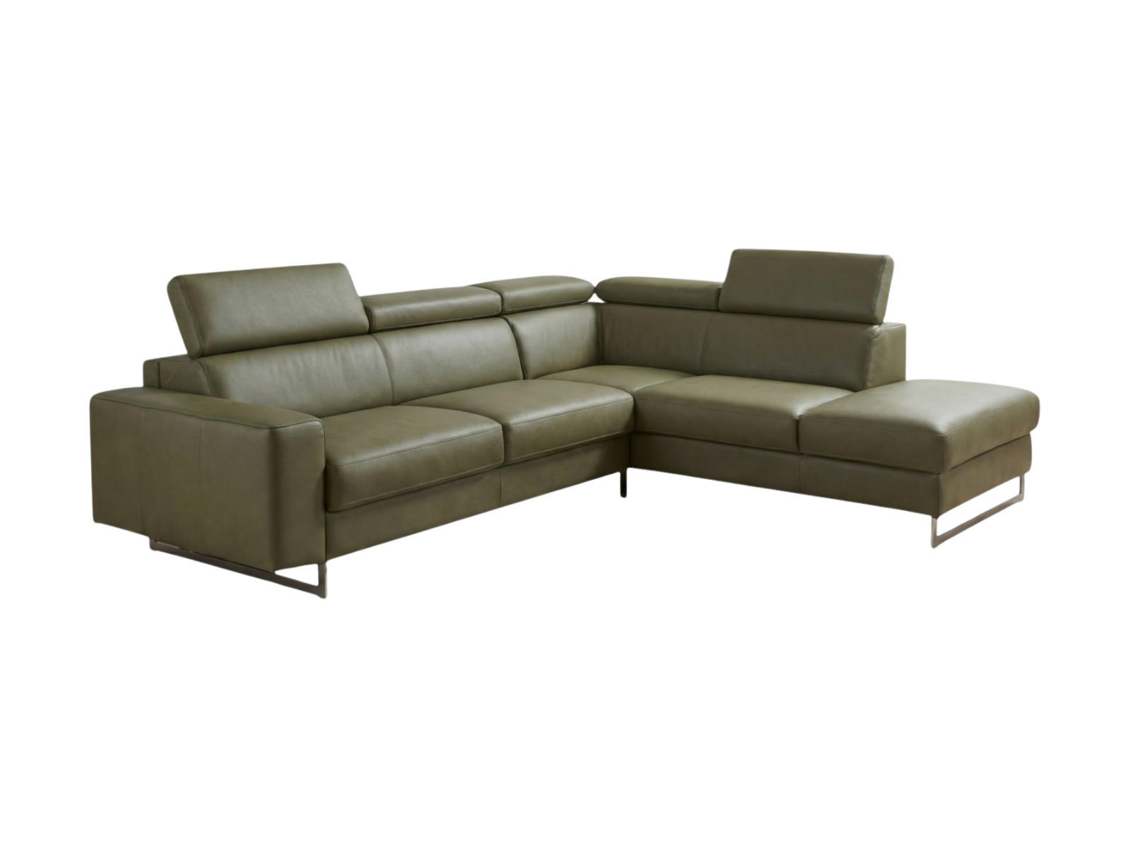 ECKSOFA Gotham Echtleder mit Bettfunktion Olivgrün - Olivgrün, Leder/Metall (237/227cm)